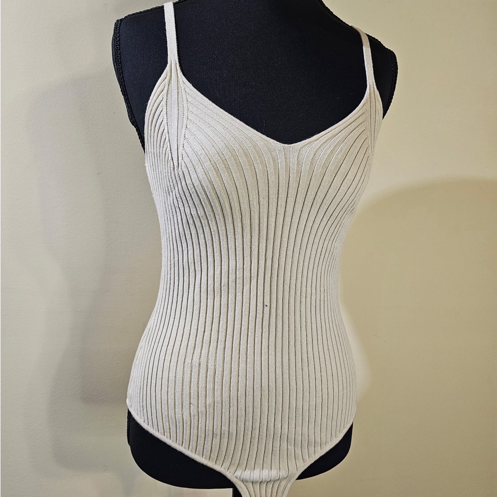 Fashion Nova Cream Ribbed Bodysuit